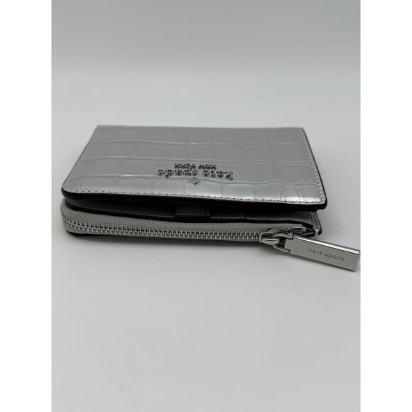 NWT Kate Spade Madison Silver Metallic Croc Small Zipper Pocket Purse Wallet - Picture 4 of 10
